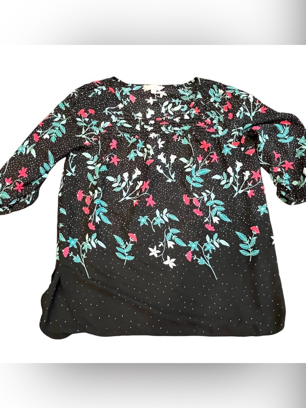 LC Lauren Conrad large lightweight black floral quarter sleeve blouse